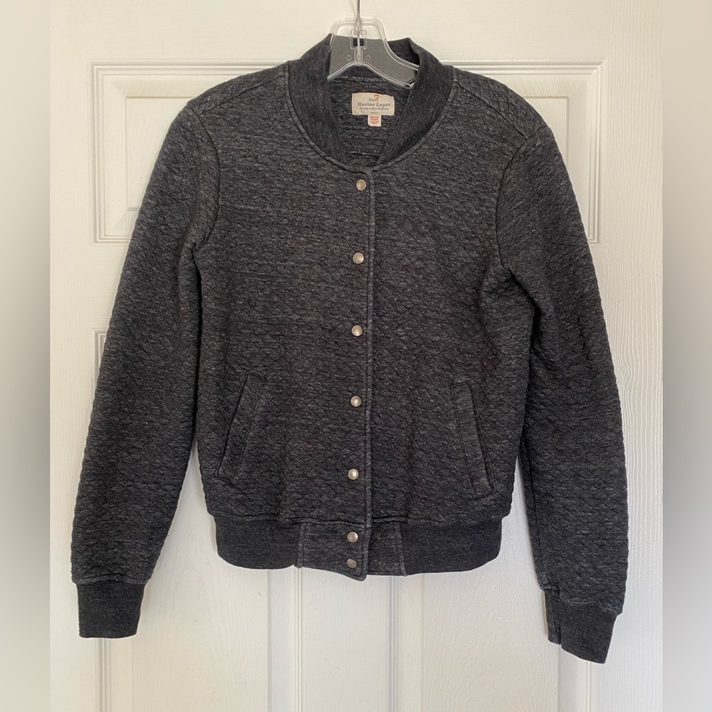 Marine Layer Quilted Bomber Jacket Dark Gray Snap Athleisure - Size S